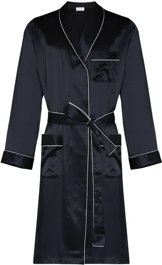 Piped-Trim Silk Robe