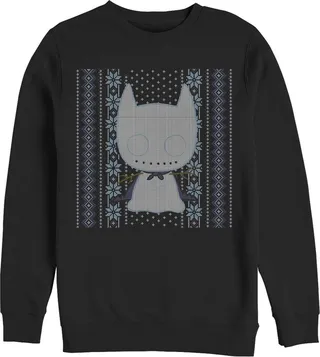 Men's Batman Ugly Christmas Chibi Snow Bat Sweatshirt - Navy Blue - X Large