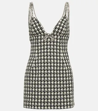Houndstooth wool-blend minidress