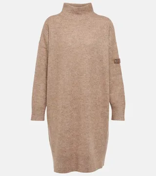 Metallic knit sweater dress
