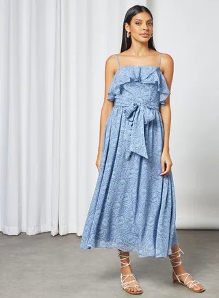 Tranquility Floral Print Strap Dress Blue