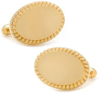 Engravable Oval Rope Border 14K Gold Plated Cuff Links