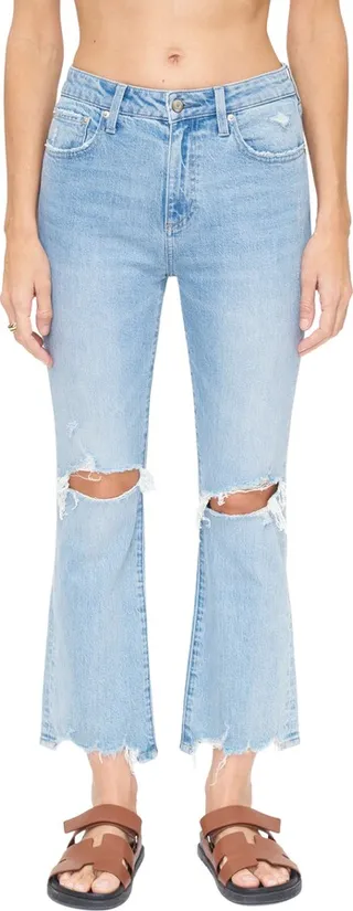 Lennon Ripped High Waist Chew Hem Crop Bootcut Jeans