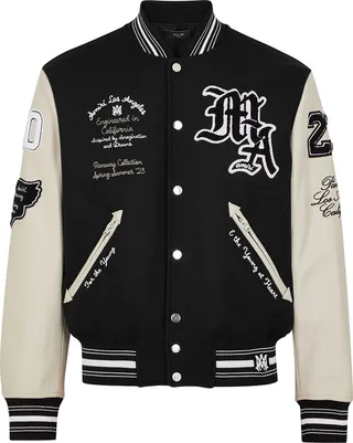 Amiri Embroidered Wool-blend And Leather Varsity Jacket