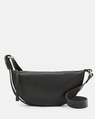 Half Moon Leather Crossbody Bag - Black