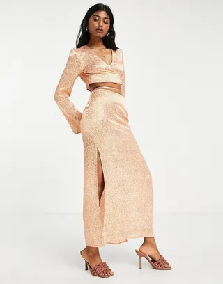 Topshop tie waist animal satin midi skirt in neutral - part of a set