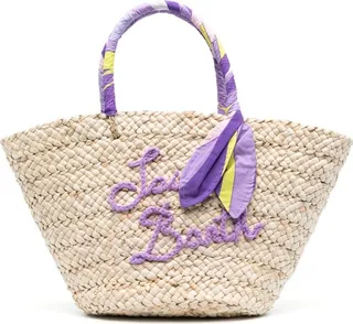 Logo-Embroidered Straw Tote Bag