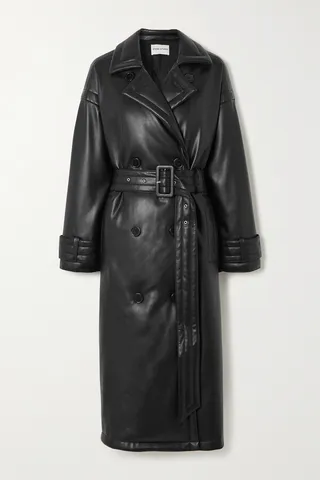 Stand Studio - Emily Belted Padded Faux Leather Trench Coat - Black