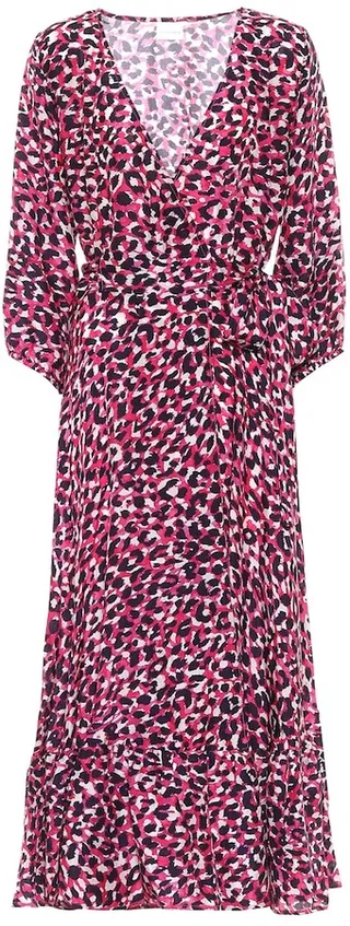 Leopard-print silk midi dress