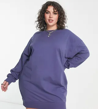 ASOS DESIGN Curve oversized mini sweat dress in washed navy