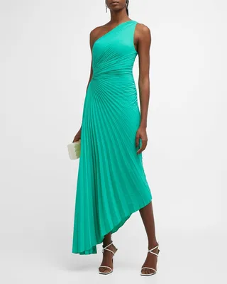 Delfina One-Shoulder Cut-Out Side Gathered Dress