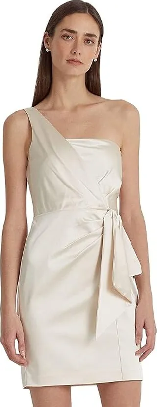 LAUREN Ralph Lauren Satin One-Shoulder Cocktail Dress (Mascarpone Cream) Women's Dress