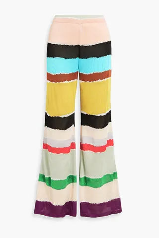 Striped crochet-knit wide-leg pants