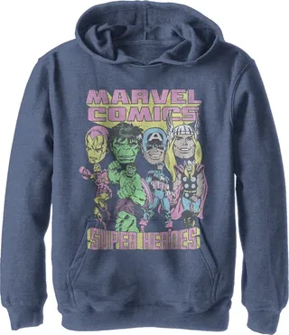 Boy's Marvel Comics Classic Avengers Pull Over Hoodie - Navy Blue Heather - Medium