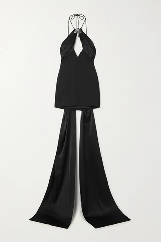 David Koma - Embellished Cady And Satin Halterneck Mini Dress - Black