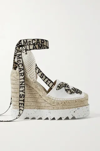 Stella McCartney - Gaia Logo-jacquard And Cotton-canvas Wedge Espadrilles - Neutrals