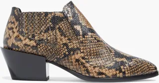 Snake-effect leather ankle boots
