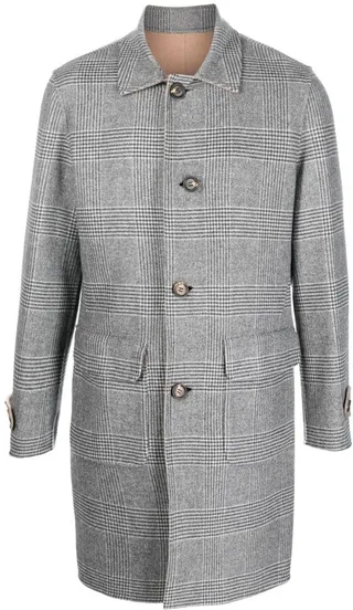 Single-Breasted Checked Wool Coat