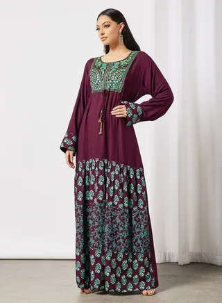 Drawstring Waist Embroidered Jalabiya
