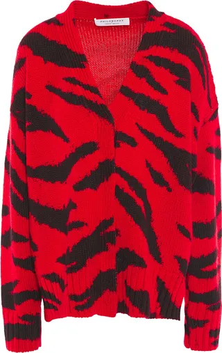 Zebra-print wool cardigan