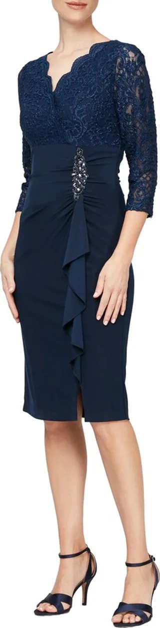 Beaded Scallop Lace Sheath Dress