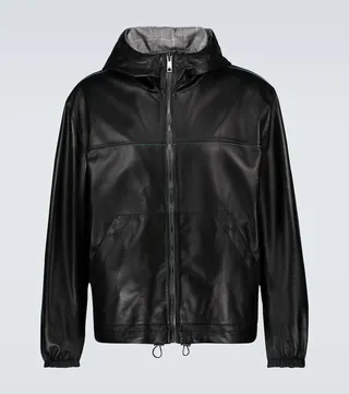 Reversible hooded leather jacket