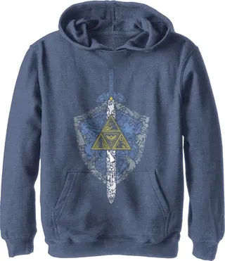 Boy's Nintendo Legend of Zelda Hidden Pattern Pull Over Hoodie - Navy Blue Heather - Large