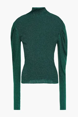 Metallic ribbed-knit turtleneck sweater