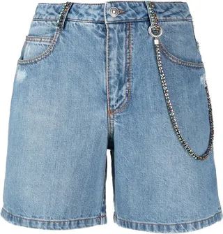 Chain-Link Denim Shorts