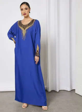 Jersey Abaya With Gold Contrasting Panel
