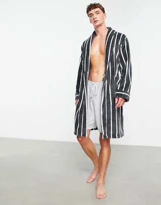 French Connection robe in light gray stripe