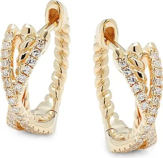 14K Yellow Gold & 0.12 TCW Diamond Huggie Earrings
