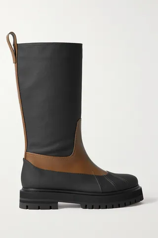 Loro Piana - Regent Fishing Leather And Coated-canvas Rain Boots - Black