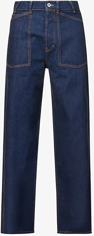Mens Rinse Blue Sailor Brand-appliqué Wide-leg Relaxed-fit Jeans