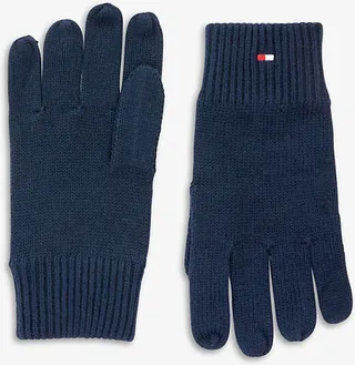 Mens Space Blue Essential Flag-embroidered Cotton-cashmere Gloves