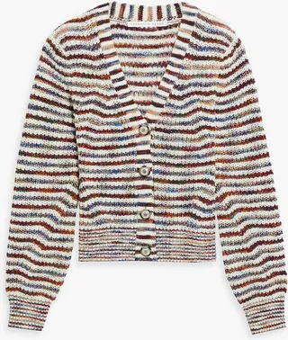 Dorla striped crochet-knit wool-blend cardigan