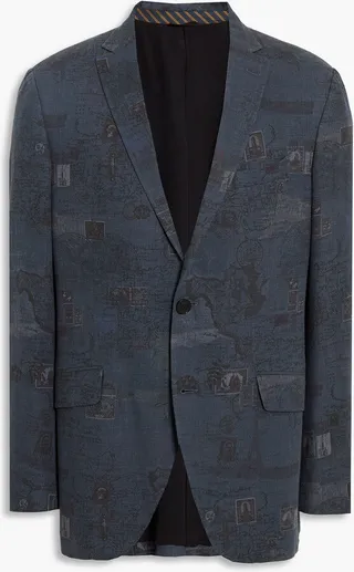 Printed cotton and wool-blend blazer