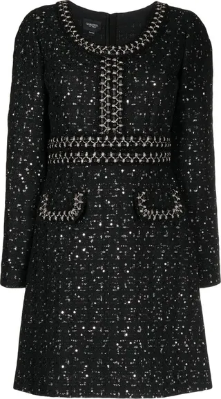 Contrast Trim Bouclé Dress