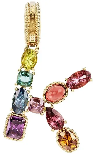 Rainbow Alphabet 18K Yellow Gold & Multi Gemstone Initial K Charm
