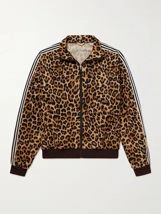 Webbing-Trimmed Leopard-Print Tech-Jersey Track Jacket