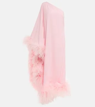 Ubud feather-trimmed crepe gown