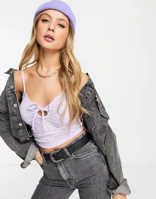 Miss Selfridge sleeveless textured ring detail cami top in lilac