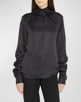 Ace Elongated-Sleeve Collared Silk Shirt