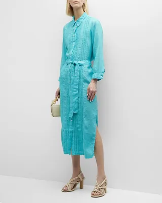 Belted Embroidered Linen Shirtdress
