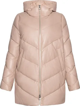 Down Leather Longline Puffer Jacket