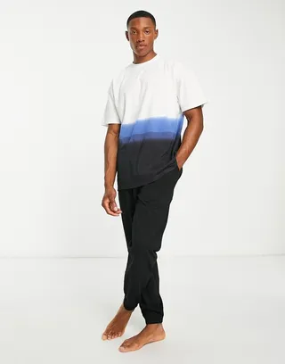 Threadbare jay ombre long lounge set in black blue white