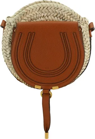 Chloé Marci Raffia Logo Detailed Crossbody Bag