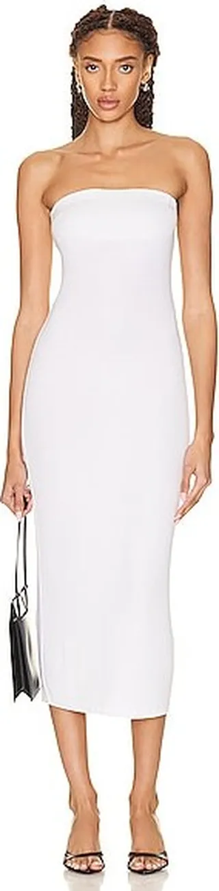 Enza Costa Silk Rib Strapless Midi Dress in White
