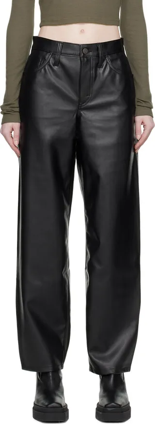 Levi's Black Baggy Dad Faux-Leather Trousers