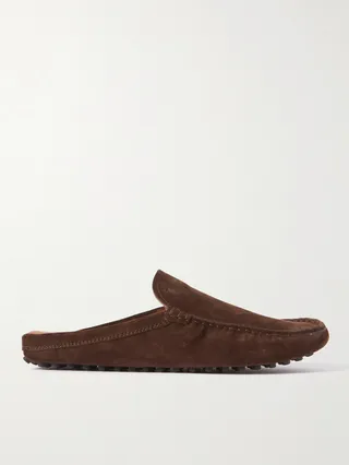 Shearling-Lined Suede Slippers